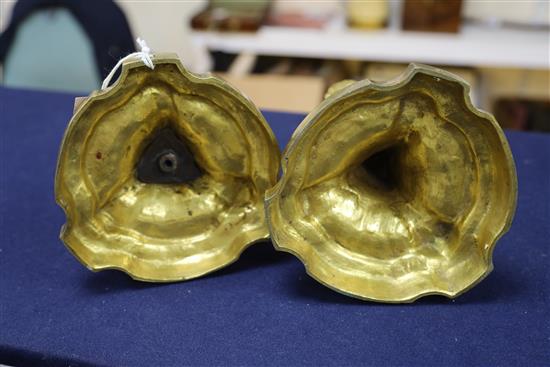 A pair Louis XVI ormolu candlesticks, height 12in.